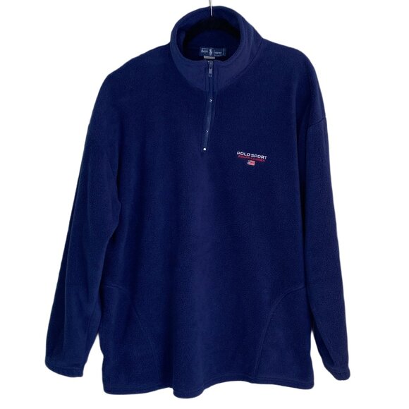 Vintage Polo Ralph Lauren ¼ Zip Fleece Men Sz XL Flag Logo Heritage USA Made - Picture 1 of 8
